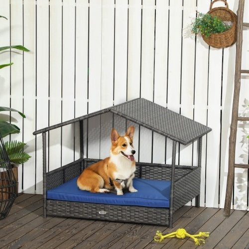 PawHut Wicker Dog House Outdoor With Canopy,