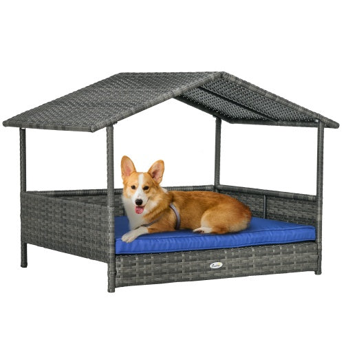 PawHut Wicker Dog House Outdoor With Canopy,