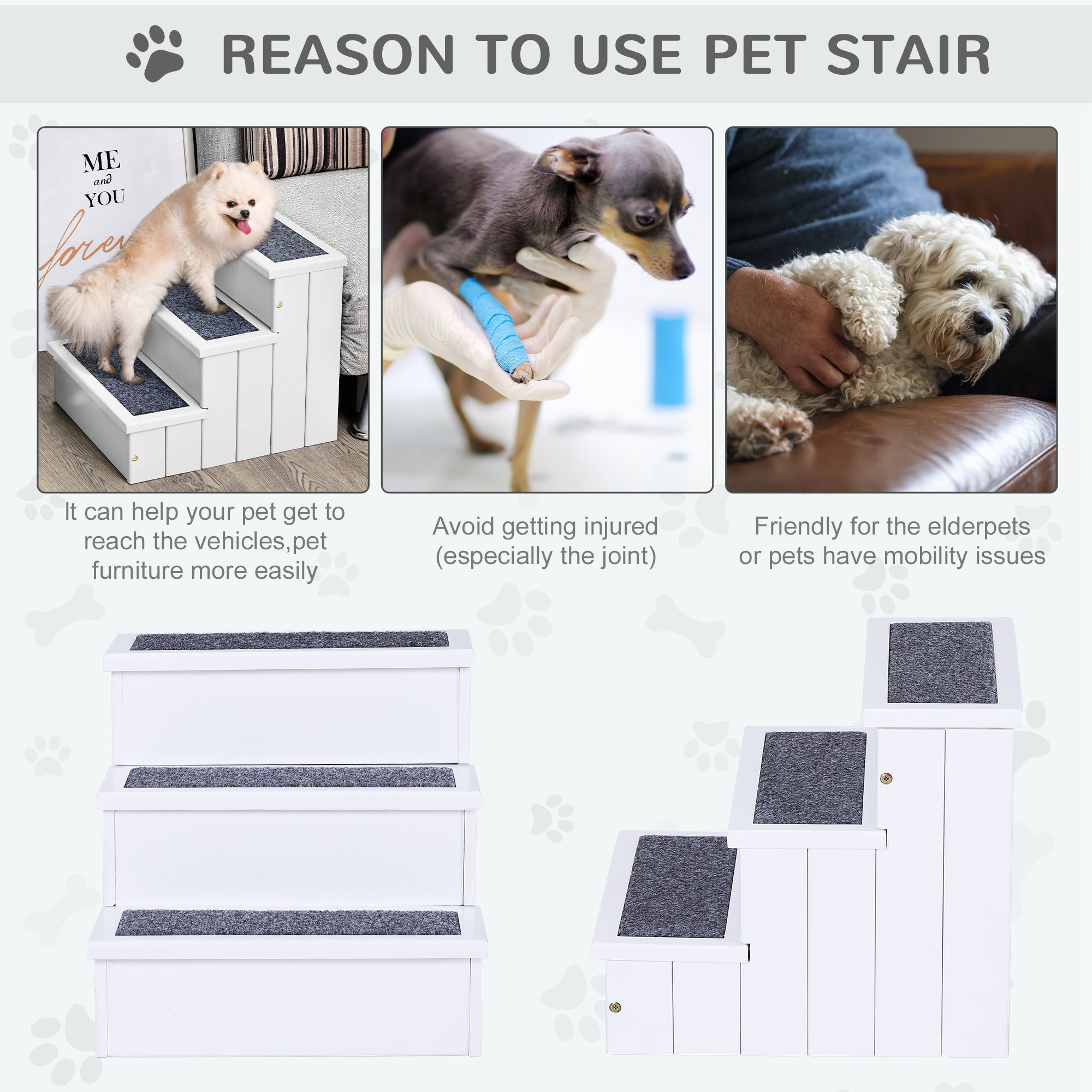 3 Step Carpeted Non Slip Pet Stairs Ramp