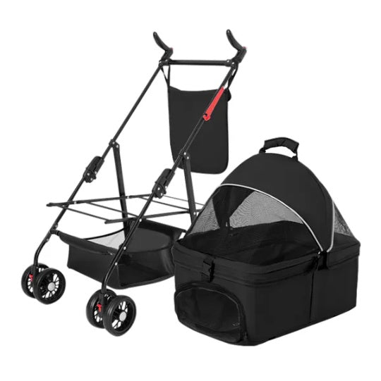 4 Wheels Pet Stroller Removable Liner Storage Basket For Dog