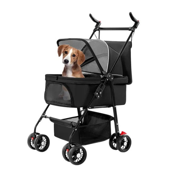 4 Wheels Pet Stroller Removable Liner Storage Basket For Dog