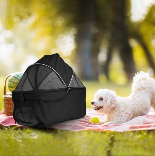 4 Wheels Pet Stroller Removable Liner Storage Basket For Dog