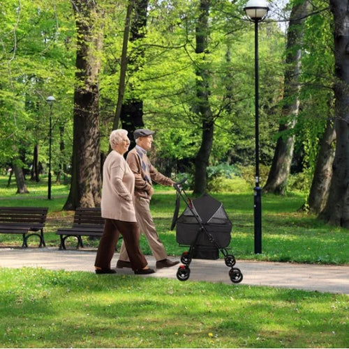 4 Wheels Pet Stroller Removable Liner Storage Basket For Dog