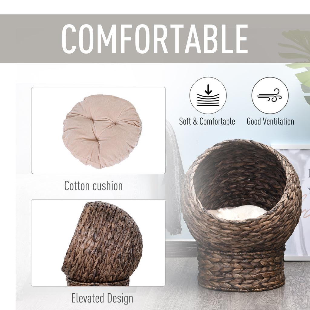 Handmade Wicker Elevated Bed With Cushion Dark Brown