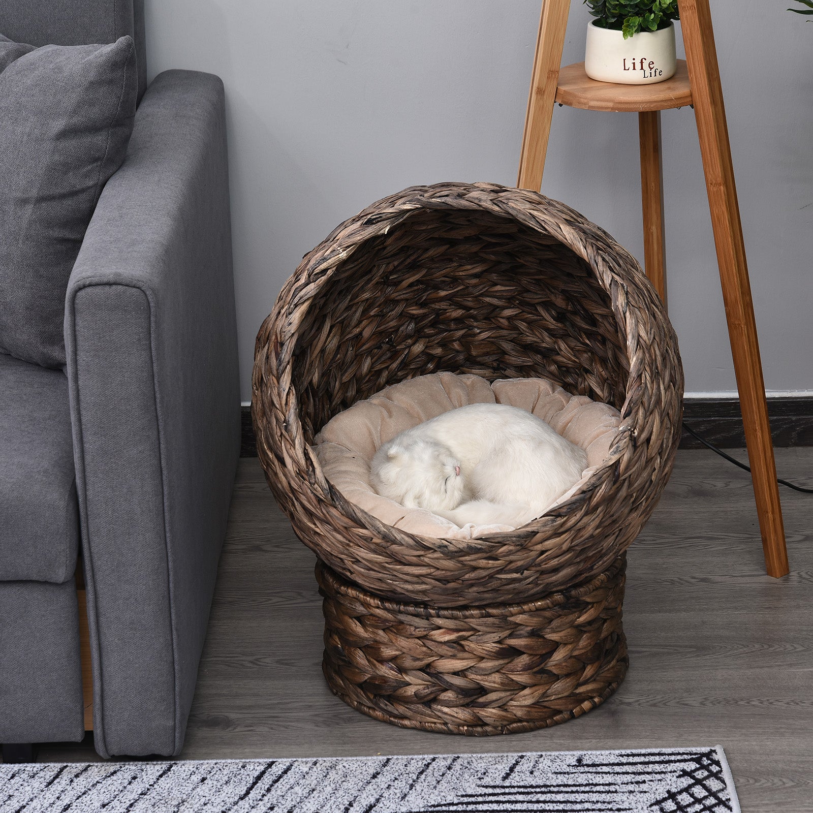 Handmade Wicker Elevated Bed With Cushion Dark Brown