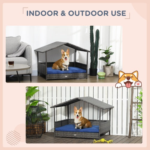 PawHut Wicker Dog House Outdoor With Canopy,