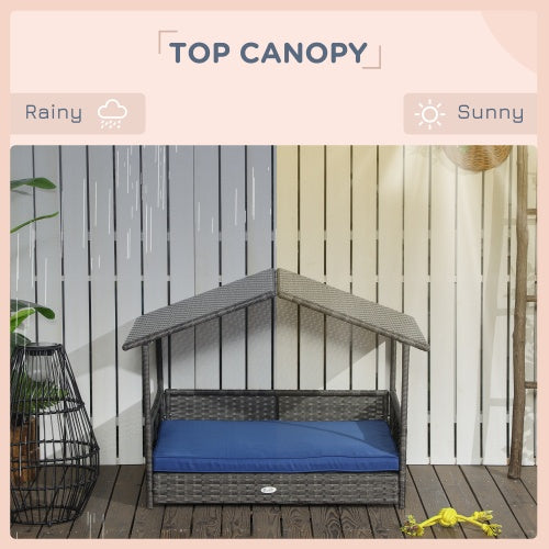PawHut Wicker Dog House Outdoor With Canopy,