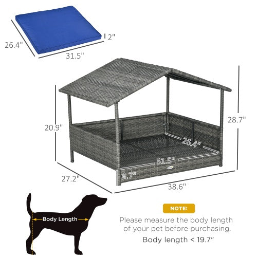 PawHut Wicker Dog House Outdoor With Canopy,