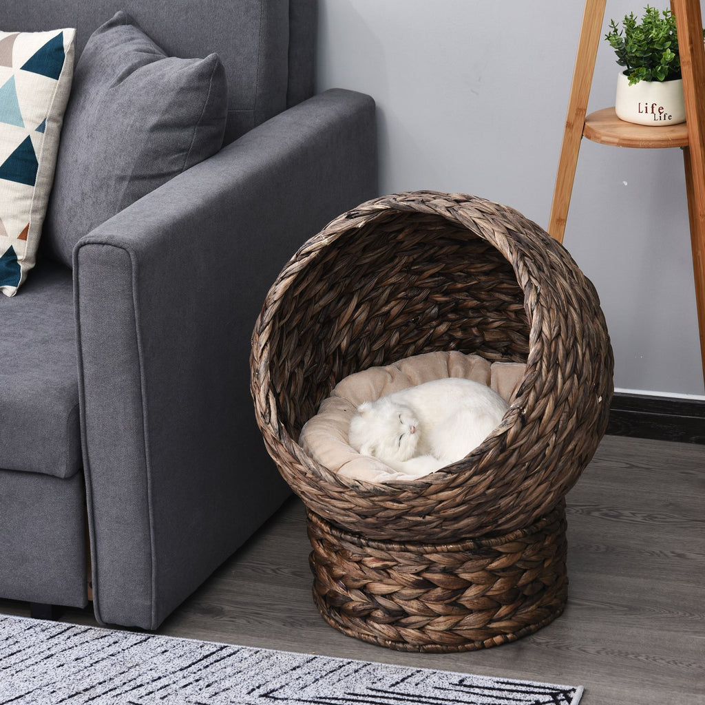 Handmade Wicker Elevated Bed With Cushion Dark Brown
